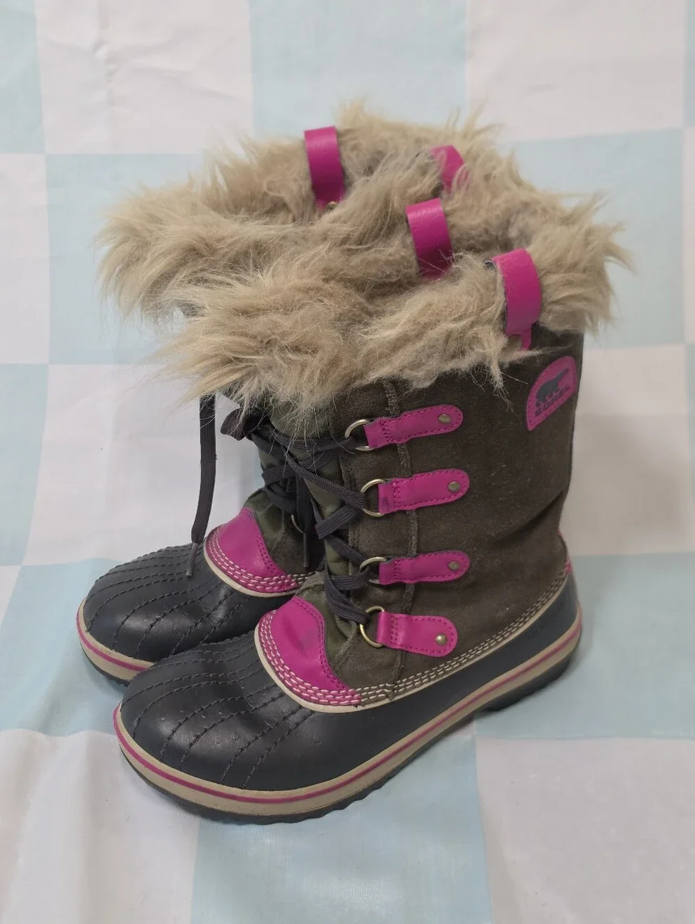 Sorel Tofino Big Kids Pink Tall Lace Up Faux Fur Waterproof Winter Boots 5